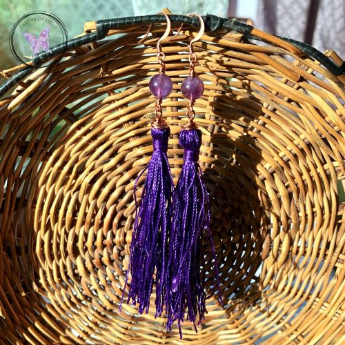 Amethyst Copper Purple Tassel Earrings